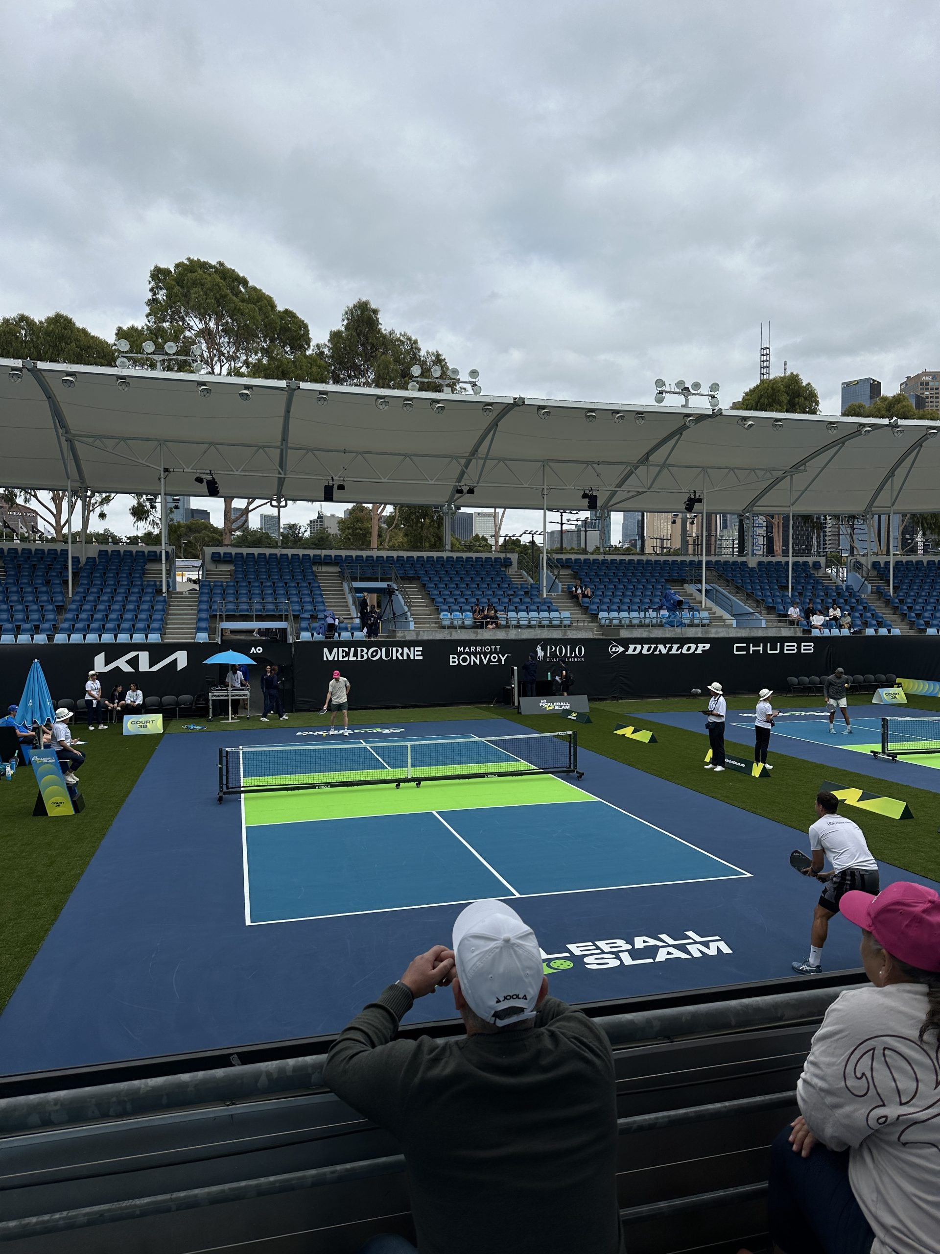 Joey Wild on court competing in singles at the inaugural Australian Open Pickleball Slam in Melbourne, Australia.