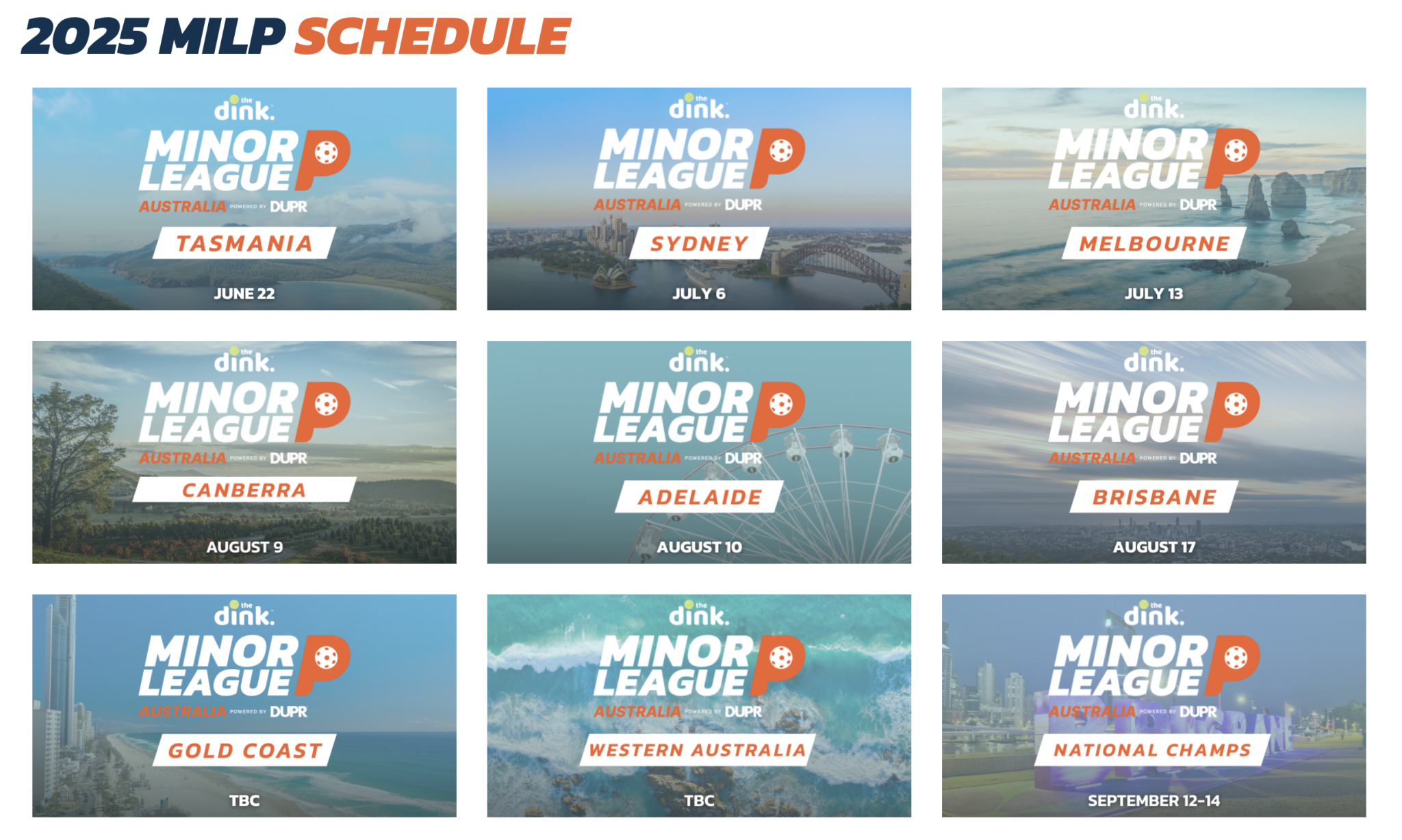 Minor League Pickleball Australia 2025 schedule